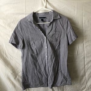 Stripped button up short sleeve shirt